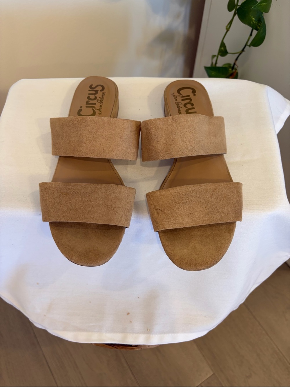 Circus by Sam Edelman Tan Suede Double-Band Slide Sandals